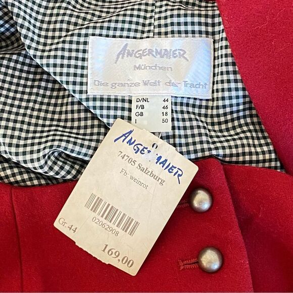 Angermaier Munchen Red Wine Oktoberfest Drindl Wool Jacket Sz EU 44 or US 14 NWT - Picture 6 of 11